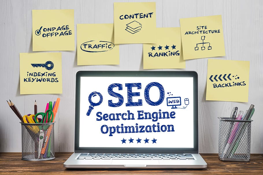 Enhancing Online Visibility: SEO and Digital Marketing on Laptop Screen